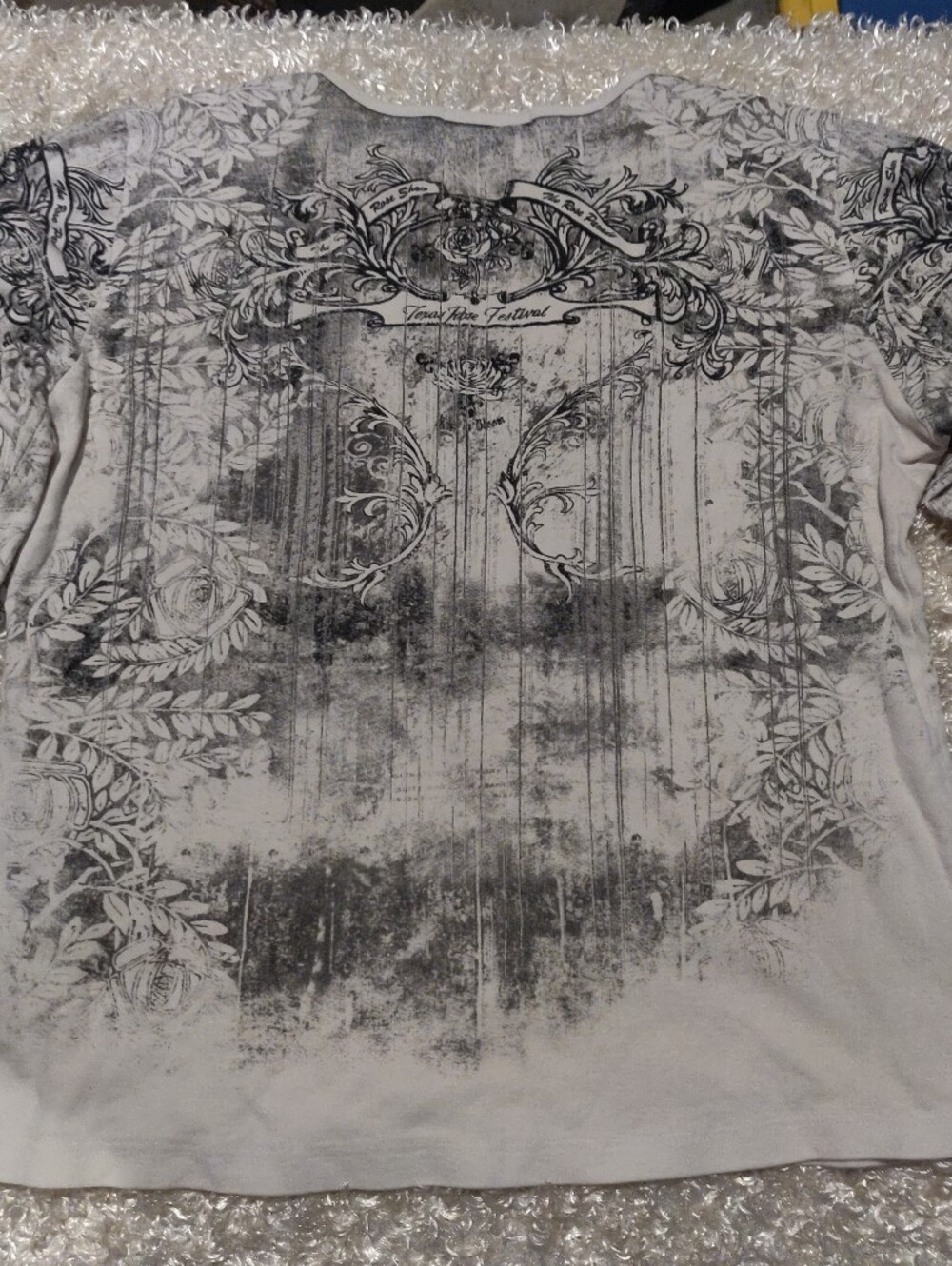 Women’s Graphic White Floral Three Quarter Sleeve Top Vintage Suzie Size L - Picture 10 of 11
